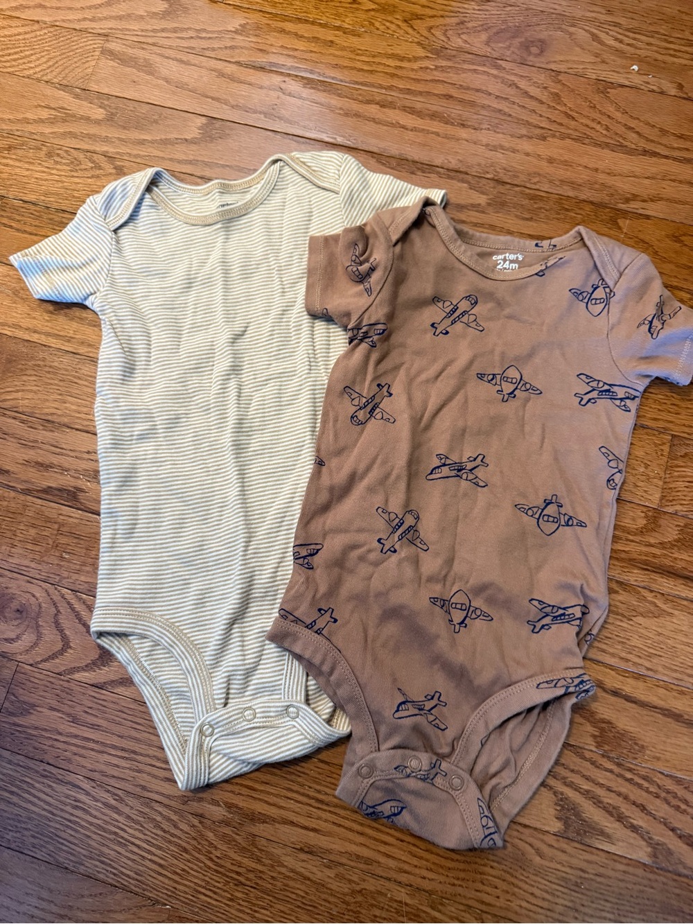 Carter's 24M 2-Pack Baby One-Piece Bodysuits - Brown Airplane & Cream Stripe